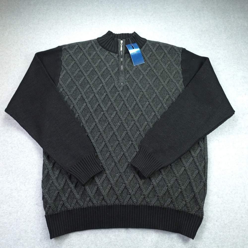 Mariscal Sweater Mens XL Black Grey Diamond Knit 1/4‎ Zip Pullover